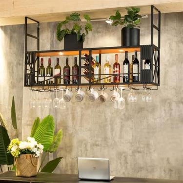 Imagem de Rack de vinho, bar, restaurante, prateleiras para copos de vinho, suporte para taças suspensas em casa, estrutura de aço inoxidável no teto suspenso, suporte para garrafa de vinho grande, pr