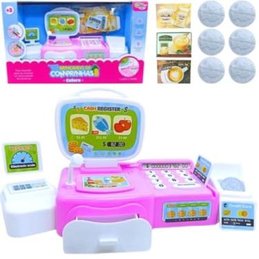Imagem de Mini Caixa Registradora COM GAVETA E BALANÇA Infantil Som Luzes MERCADO MERCADINHO COMIDINHA SUPERMERCADO MAQUINA ACESSORIOS COMPRAS APRENDIZADO EDUCATIVO