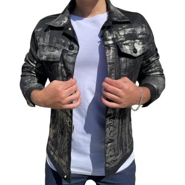 Imagem de Jaqueta Jeans Preta Metalizada Marmorizada Masculina Premium-Masculino
