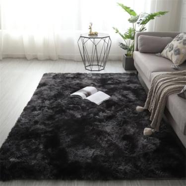 Imagem de Tapete fofo para área, tapete fofo extra macio e desgrenhado, tapetes felpudos internos para sala de estar, tapete fofo super macio, preto, 60x120cm