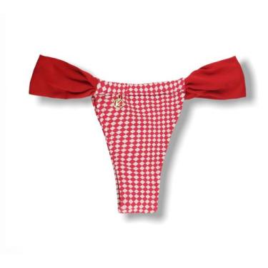 Imagem de Tanga Gali Vichy  Biquíni Xadrez Vermelho E Branco  Semi Fio  Cortinin