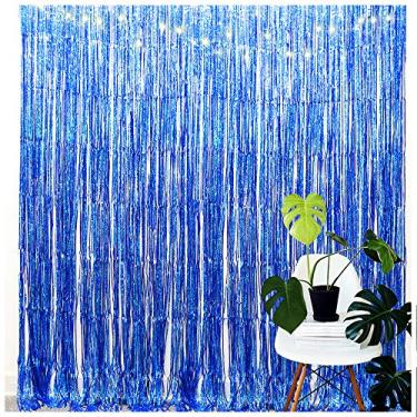 Imagem de Cortinas de franjas com purpurina, aniversário, festa de casamento, janela, decorações, cabine de fotos divertida, (2 pacotes, 99 x 198 cm, iridescente, Azul, 6.5 Ft X 3.2 Ft