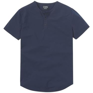 Imagem de Cuts Camiseta masculina manga curta com bainha curva AO Henley, Azul pacífico, XXG