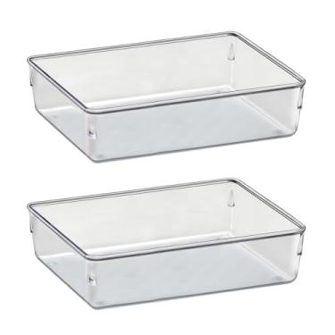 Imagem de Acrimet Organizador Modular para Gavetas, Bancadas e Armários, Plástico Transparente, Pote Retangular, Bandeja Organizadora, Kit com 2 Potes, Cristal, 974.0
