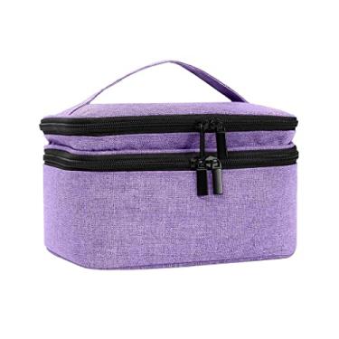 Imagem de Caixa organizadora de 30 frascos para esmaltes | Bolsa de viagem com suporte de óleo essencial | Design de camada dupla com bolsos, faixas elásticas e divisórias | Oxford - Roxo