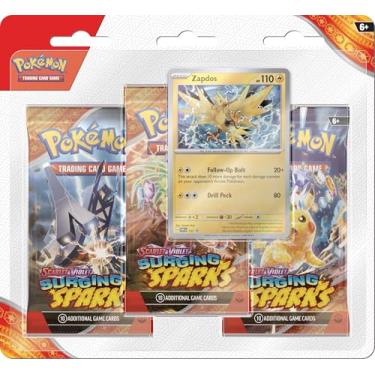 Imagem de Pokémon TCG: Scarlet & Violet — Surging Sparks 3-Pack Blister – Zapdos (3 Booster Packs & Foil Promo Card)