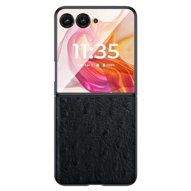 Imagem de LTLMYDAM Capa fina para Moto Razr 50Ultra/50, capa de couro genuíno de luxo, proteção de alívio de avestruz, capa traseira feita à mão, preta, 50