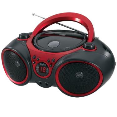 Imagem de Jensen Leitor de CD estéreo portátil CD-490 com rádio AM/FM e entrada auxiliar, vermelho e preto