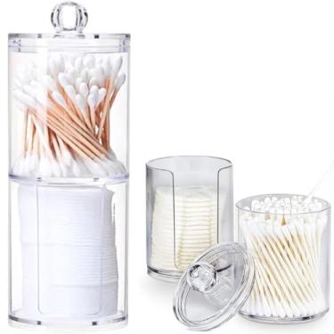 Imagem de Organizador Multifuncional 2 em 1 Luxo Porta Disco de Algodão e Cotonete em Acrílico - Suporte Redondo com Tampa Transparente e Abertura Vertical para Banheiro e Quarto Premium