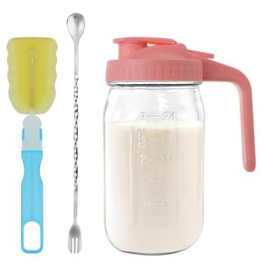 Imagem de Cnsndqedke Jarra de vidro de 1,8 l com tampa e bico para derramar – Jarra de leite materno de 2 litros à prova de vazamento, recipiente de creme para chá de sol, suco, café frio, recipiente de