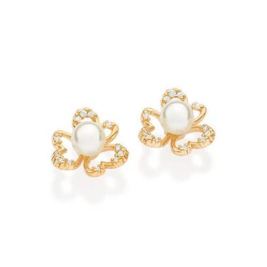 Imagem de Brincos banhado ouro 3x 24k 18k e 22k femininos pequenos flor cravejad