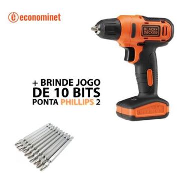 Imagem de Kit Furadeira e Parafusadeira Black & Decker + 10 Bits Ponta Phillips 