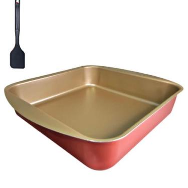 Imagem de Forma Assadeira Quadrada nº2 Antiaderente + Espátula Nylon - Marcolar,