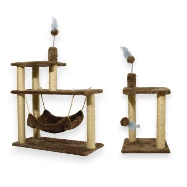 Imagem de Plataforma 3 Andares e Arranhador 2 Bases Para Gatos Rede Brinquedos -