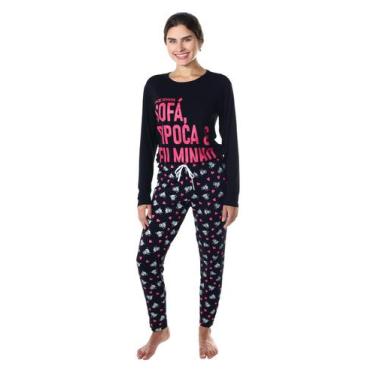 Imagem de Pijama De Frio Feminino Xadrez Empório Do Algodão, GG, Preto