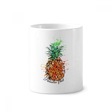 Imagem de Porta-canetas de escova de dentes de frutas tropicais com abacaxi laranja copo de cerâmica branco 355 ml