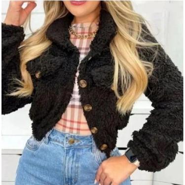 Imagem de Casaco Pelinho Curto com Botões - DILUXO, U, Preto