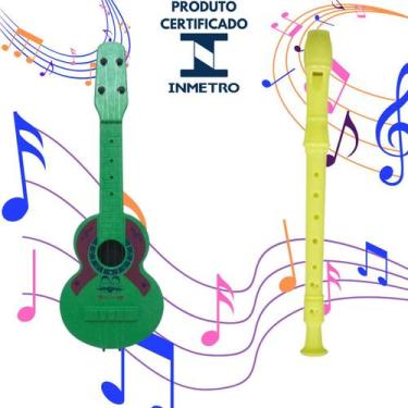 Imagem de  Kit Musical Brinquedos Educativo C/2 Instrumentos Violão Pandeiro Inf
