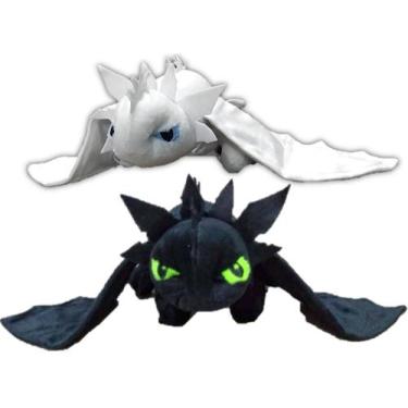 Imagem de Kit 2 bonecos de pelucia dragão banguela preto e branco - style