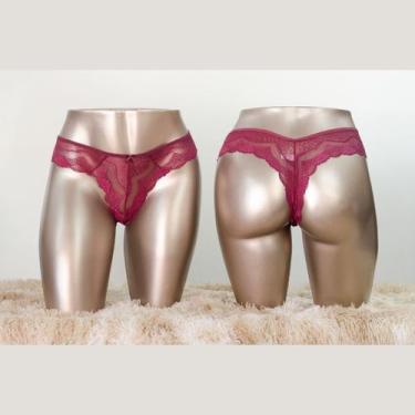 Imagem de Tanga Feminina de Renda Nadine - Bella Pelle, GG, Vinho