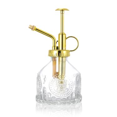 Imagem de Ebristar Frasco de spray de vidro para plantas, regador vintage para plantas, regador de suculentas com bomba dourada, pulverizador de plantas pequeno para plantas de casa em ambientes internos e externos – Transparente
