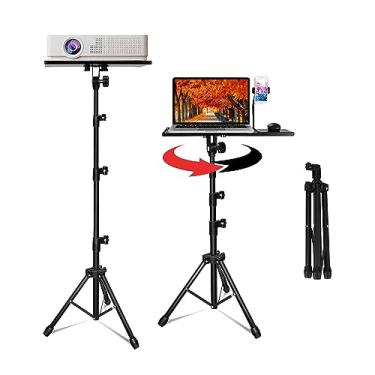Imagem de Suporte para projetor WTC, tripé para laptop, altura ajustável de 57 cm a 160 cm com suporte de telefone pescoço de ganso com bandeja de mouse, tripé portátil para projetor para filmes ao ar livre - suporte de rack de DJ