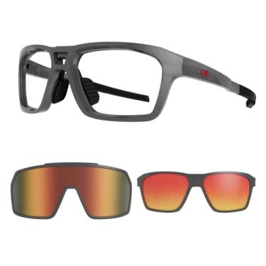 Imagem de Hot Buttered Óculos de sol HB - 3 em 1 PRESTO para mulheres e homens - Armação RX + Clip On + Lente casual - Proteção UV, esportes ao ar livre, Grafeno/Vermelho Laranja Cromado, Large
