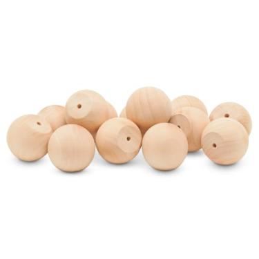 Imagem de Puxadores de madeira, puxadores redondos de madeira natural de 3,5 cm, pacote com 12 puxadores de gaveta de madeira inacabados, puxadores de armário de madeira em forma de bola, puxadores de cômoda de