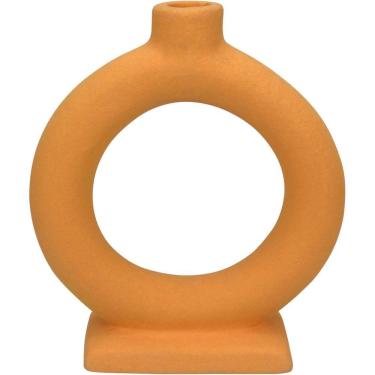 Imagem de CASTIÇAL PORTA VELA SUPORTE HOME&CO CERÂMICA 18x16x6cm LARANJA