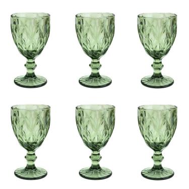 Imagem de Conjunto De Taças De Vidro Para água 6 Peças 325 Ml Diamonds Verde Lyor