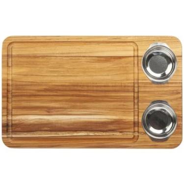 Imagem de Tabua De Madeira Churrasco Teca Petisqueira 2 Potes Inox