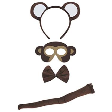 Imagem de Petitebella Máscara combinada de animal com laço e cauda de gravata borboleta, 4 peças, fantasia 1-5 anos (macaco, tamanho único)