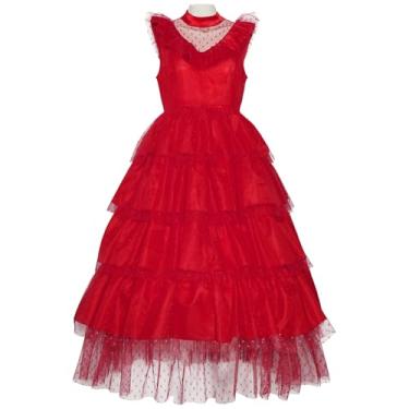 Imagem de AwwwCos Movie Lydia Deetz Cosplay Costume Lydia Deetz Red Sleeveless Dress Veil for Women Halloween Carnival Party Suit