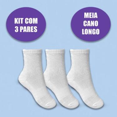 Imagem de Kit 3 Pares de Meias Kyor Unissex Brancas Cano Longo Cano Curto Soquet