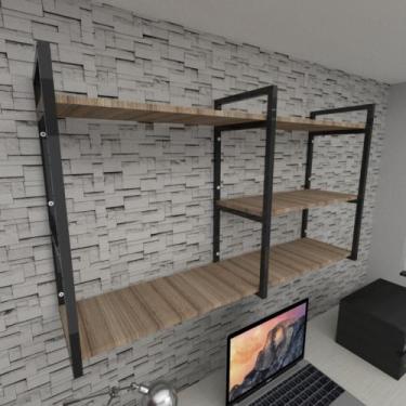 Imagem de Prateleira industrial para escritório aço cor preto mdf 30cm cor amade