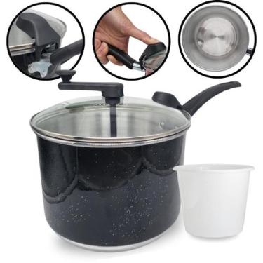 Imagem de Pipoqueira N20 Preto Liso Alumínio com Tampa de Vidro 4 Litros Balde d