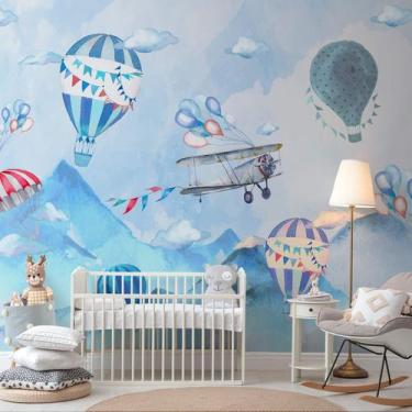 Imagem de Papel de Parede Quarto Menino Balões e Aviões Aquarela 9m² - Quartinho