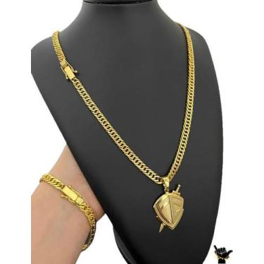 Imagem de Corrente Grumet 7mm + Pulseira + Pingente - Banhado a Ouro - ToJoia18k
