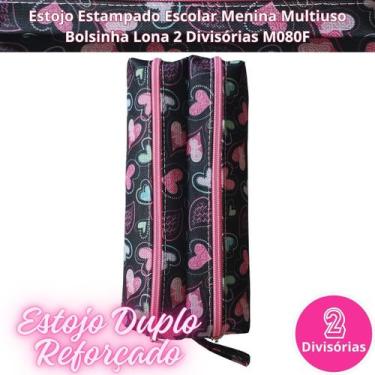 Imagem de Estojo Estampado Escolar Menina Multiuso Bolsinha Lona 2 Divisórias M0