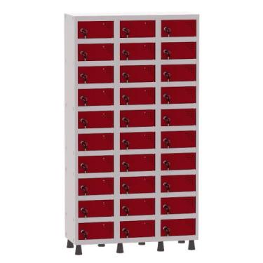 Imagem de Armário Porta Objetos de Aço 3 Vãos 30 Portas Fechadura Pandin 1,90 m 