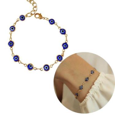 Imagem de Pulseira  olho grego banhada em ouro 18k feminina delicada - Morganite