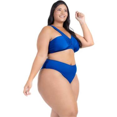 Imagem de Biquini Cós Alto Sustentação Plus Size Alças Largas Decote - HYPE MODA
