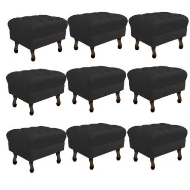 Imagem de Kit 09 Puff Retrô Capitonê Decorativo  Pé em Madeira Sala de Estar Rec