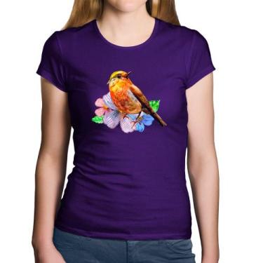 Imagem de Baby Look Algodão Pássaro e Flores - Foca na Moda, Roxo, P