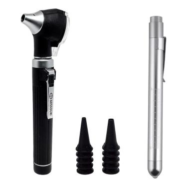 Imagem de Kit Otoscopio Led De Fibra Optica + Lanterna Clinica Led