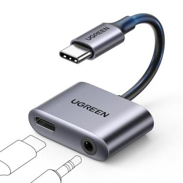 Imagem de UGREEN Adaptador de carregador e fone de ouvido USB C para 3,5 mm 2 em 1 Tipo C para entrada de áudio auxiliar com dongle de carregamento rápido PD 60W para fone de ouvido compatível com Sams