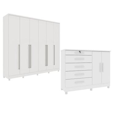 Imagem de Guarda-Roupa 6 Portas Portugal E Comoda 5 Gavetas Istambul Com Pés Espresso Móveis Neve