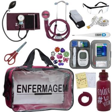 Imagem de Kit Enfermagem Transparente Medidor Glicose Aparelho Pressao Estetoscó