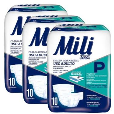 Imagem de Fralda Geriátrica Adulto  Mili Vita   Tamanho P  3 Pacotes com 10 Fral