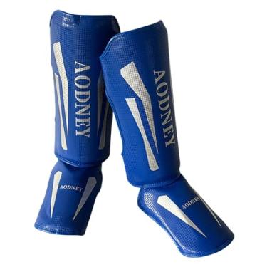 Imagem de rockible Muay Thai Caneleiras Perna Pé Protetores Equipamento de Treinamento Mma Perna Proteção do Peito Almofadas para Sanda Chute Artes Marciais Karatê, Blue M